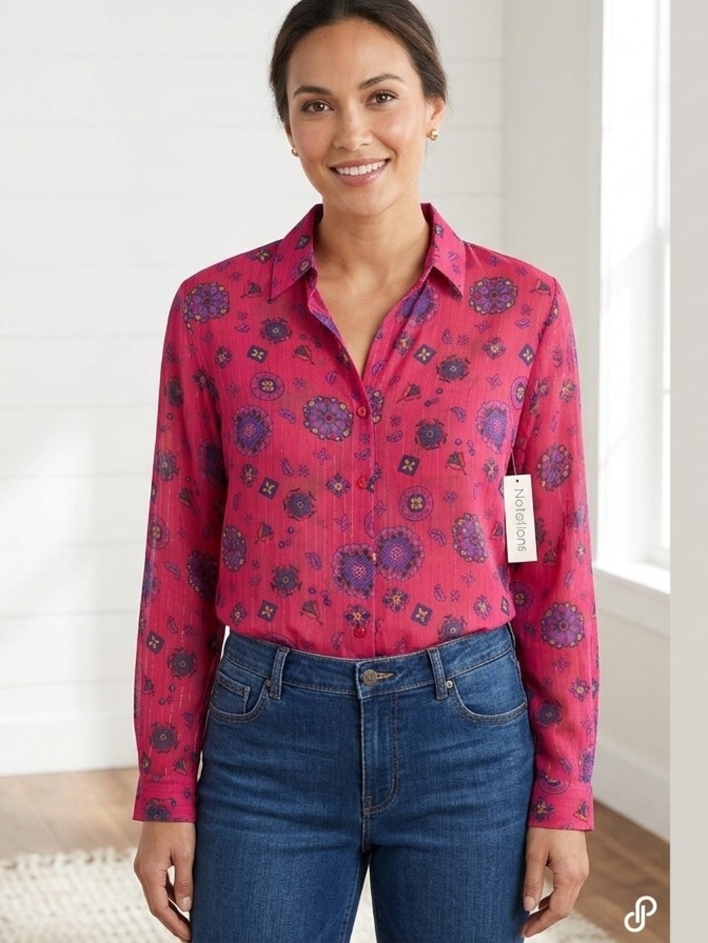 Notations Pink Floral Button-Down Shirt